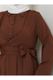 Women's Standard Collar Buttoned Fixed Belted Loose Sleeve Hijab Dress - 7