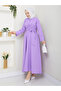 Women's Standard Collar Buttoned Fixed Belted Loose Sleeve Hijab Dress - 2