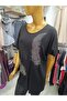 Feather Patterned Stone Flexible Crew Neck Front Printed Blouse