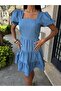 Square neck gipe detailed tencel dress 2883 - 5