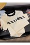 Cream Striped Knitwear T-Shirt with Bow Detail