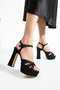 3 Stripes Special Design 13 cm Stylish Thick Heeled Evening Dress Shoes