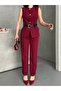 Women's Top and Bottom Set Stylish Button Belt Detailed Vest Pants Two Piece Set