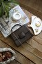 Women's Bitter Brown Square Buckle Accessory Stone Handle Evening Dress Handbag Shoulder Bag - 2