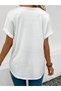 Women's V-Neck Printed White Oversized T-Shirt Loose - 2