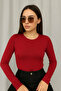 Women's Burgundy Crew Neck Long Sleeve Badi