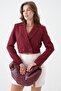 Burgundy Double Breasted Crop Blazer Jacket