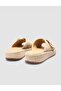 Beige Women's Slippers with Straw Detail - 4