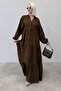Brown Long Sleeve Buttoned Dress Mg2433 - 2