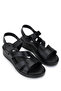 Women's Genuine Leather Black Leather Heeled Sandals - 2