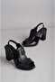 Seç 1155 Genuine Leather Heel Sandals (Heel Height: 8 cm) Black - 5