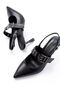 Inf-260 Black Daily Open Back Helmet Buckle Heeled Shoes - 4