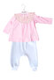 Pattern Bow Tie Bottom Top Kids Baby Set Pink White Color Double Set 302926
