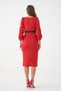 Women's Crepe Fabric Mirrored Belt and Slit Detailed Short Sleeve Double Breasted Collar Red Pencil Dress 074 - 3