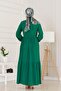 Shirt Collar Waist Tunneled Sare Dress-Emerald Green - 5