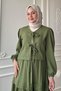 Crepe Khaki Suit with Ribbon Lace Detail Skirt - 3