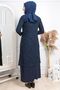 Stone Embroidery Detailed Evening Dress Navy Blue Tbsmda2315 - 5
