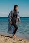 Black Stripe Patterned Kimono Pareo on Women's Hijab Swimsuit P2205 - 5