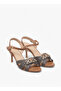Monogram Print Sandals with Stiletto Heels and Buckle Closure