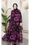 Women's Lined Chiffon Patterned Dress