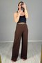 Women's Brown Lycra Palazzo Trousers with Elastic Waist - 7