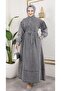 Women's Buttoned Bowl Bowl Balloon Sleeve Jeans Dress