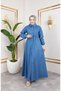 Women's Thin Jeans Dress with Elastic Waist and Pocket Detail - 3