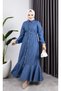 Women's Birded Denim Dress with Ruffle Detail