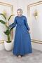 Women's Denim Dress with Pearls, Stone Details and Waist Cincher - 6