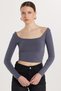 Women's Slim Fit Slim Fit Cotton Boat Neck Anthracite Blouse - 4