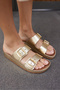 Parsy Women's Gold Gold Real Leather Slippers - 3