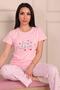 Women's Love Slogan Crew Neck Short Sleeve under Long Combed Cotton Pajamas Set - 3