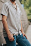 Men's Gray Color Short Sleeve Apaj Collar Ayrobin Shirt - 4