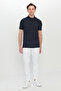 Men's Navy Blue Cotton Slim Fit Slim Fit Polo Neck T-Shirt - 2