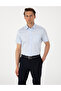 Light Blue 100% Cotton Shiny Satin Regular Fit Short Sleeve Basic Shirt 50302763-Vr003