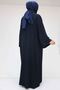 57210 large size colorful garni detailed abaya set - navy blue - 5