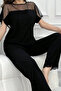 Nies Pajama Set Women's Short Sleeve Tulle Detailed Black - 4