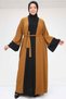 57204 Large Size Abaya with Paw Garnish Etamin Dress - Tan-Black