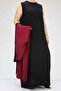57204 plus size patı Paneled etamine robe abaya - burgundy-black - 2