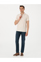 Beige Slim Fit Linen Blend Zippered Polo Collar T-Shirt 50303869-Vr011 - 4