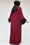 57204 plus size patı Paneled etamine robe abaya - burgundy-black - 6