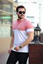 Pink and White Kagi Ston Piece Polo Neck Short Sleeve T-Shirt - 2402