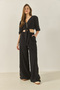 Women's Black Tie-Detail Blouse Lined Buttoned Cuffed Trousers Lined Top and Bottom Set 9266 60281046 - 3