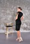 Sequin Sequined Midi Pencil Evening Dress Dress Double Breasted Collar Sleeveless Front Slit Hijab - 3