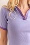 Women's Lilac Purple Polo Neck Color Detailed Stretchy Cotton Blouse Blz-19002920 - 6