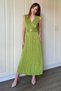 Double Breasted Collar Crinkle Midi Buckle Green Dress - 4
