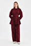 Burgundy Belted Basic Sweat Pants Suit - 5