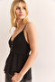 Women's Black Top Knitted Bottom Woven Strap Viscose Blouse Blz-19002977 - 2