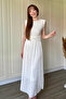 Padded Crinkle Midi Waist Detailed White Dress - 6