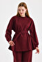Burgundy Belted Basic Sweat Pants Suit - 2